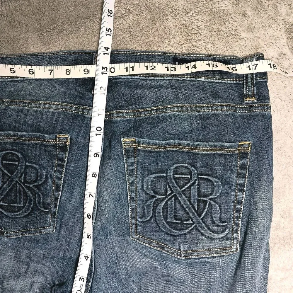 Rock & Republic Women's Dark Blue Denim Bootcut Straight Leg Jeans Sz 14 $225